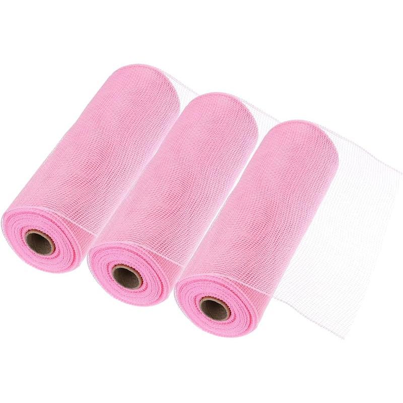 MECCANIXITY 3pcs 10 Inch Poly Burlap Mesh for Wreath, Decorative Mesh Fabric Ribbon 10 Yard for Fall Easter Christmas Flower Bow, Dark Green