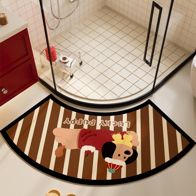 Коврик для пола из диатомовой грязи, водопоглощающий, быстросохнущий, коврик для ног, коврик для ванной комнаты с изображением мультяшного щенка, изогнутый противоскользящий коврик для ванной комнаты