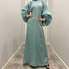 Women's Clothes Solid Color Big Lantern Sleeves Bright Silk Long Sleeves Stand Collar Back Tie Muslim Dress 6 Colors
