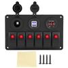 12V 24V 6 Gang Car Boat Marine LED Rocker Switch Panel Dual USB Voltmeter Cigarette Lighter