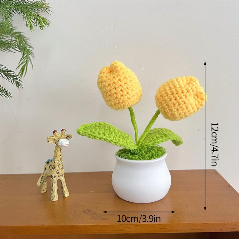 Mini Cute Crochet Flower Hand-Woven Simulation Flower Sunflower Potted Plants Knitted Finished Flowers Home Garden Decoration