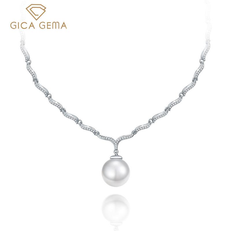 Gica Gema Жемчужные ожерелья с высокоуглеродистыми бриллиантами, стерлинговое серебро 925 пробы, 16 мм, кулон, уникальный дизайн, романтические ювелирные украшения, подарки для свадебной вечеринки, новая тенденция
