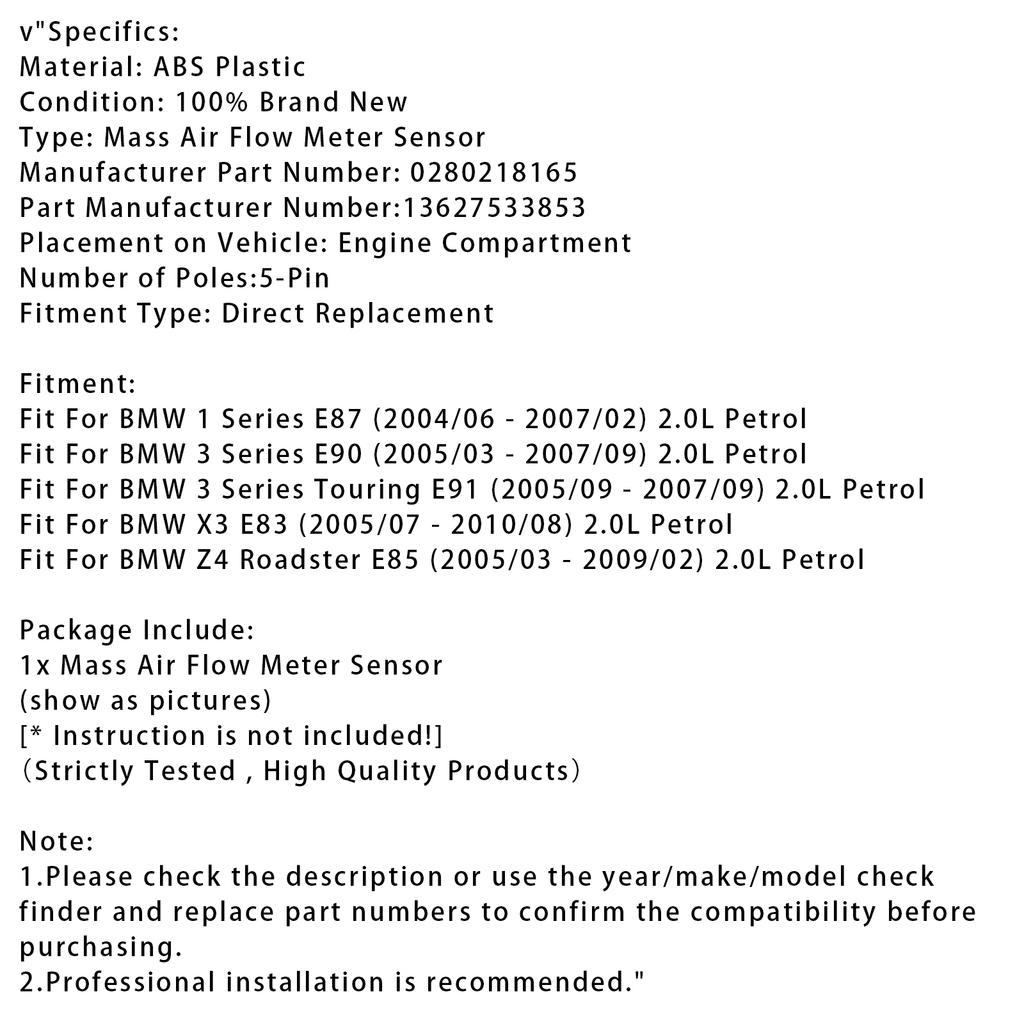 Mass Air Flow Meter Sensor For BMW E90 E91 E87 E83 Z4 0280218165