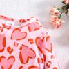 1-9 Months Baby Girl Pink Heart Shape Leopard Full Print Romper Casual Long Sleeve Jumpsuit