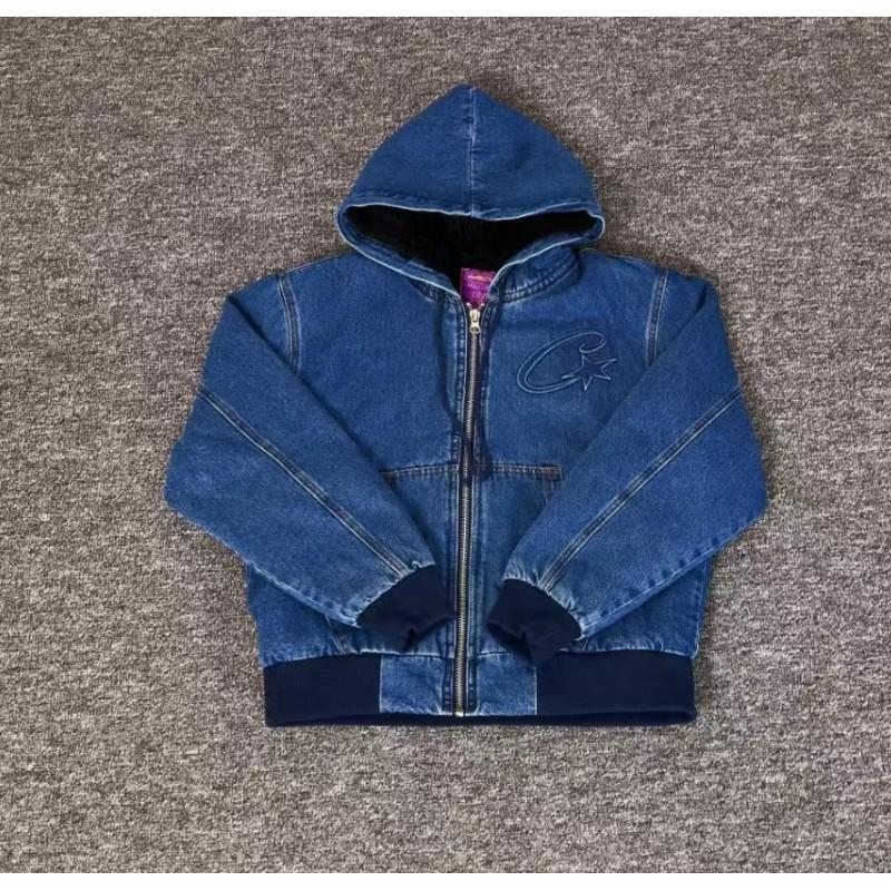 American Streetwear Island Print Unisex Denim Jacket Pants Set Casual Jeans