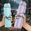 1PC Black wave cursive band text print 750ml colorful plastic sports water bottle leakproof pop up lid with straw for outdoor work home use