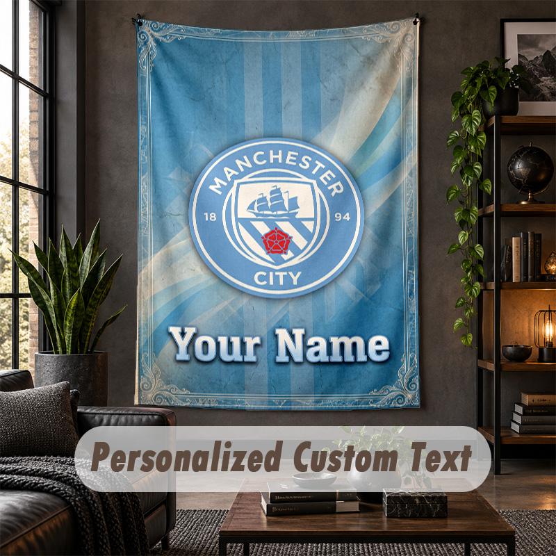 Wall Tapestry Manchester City Print Custom Name Text Wall Hanging Home Decor