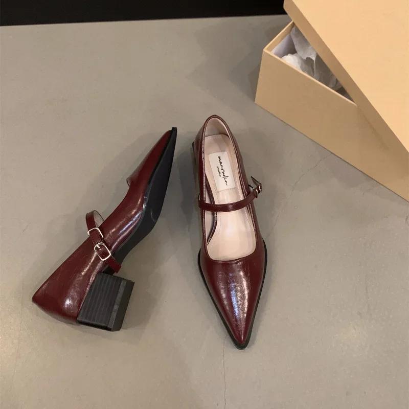 Модные туфли Мэри Джейн на толстом каблуке в ретро-стиле для женщин, модные туфли-лодочки с неглубоким вырезом и острым носком для комфорта леди в офисе