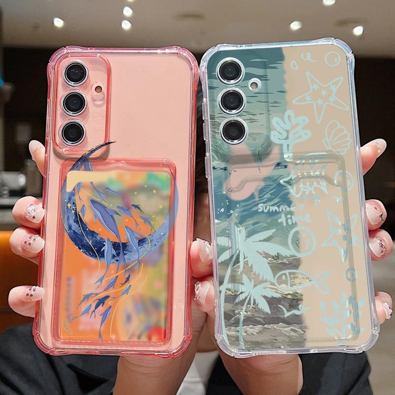 Чехол для телефона с узором медузы для Samsung Galaxy A57 A37 A17 A56 A16 A55 A36 A26 A15 A35 A54 A53 Прозрачный Чехол-Кошелек с Отделением для Карт Мягкий Чехол