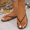 Fashion 2025 New Women's Flip Flops Flat Bottom Sandals Summer Beach Casual PU Material Fashionable Leopard Print Slippers