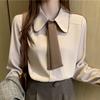 Шифоновая блузка с длинным рукавом, рубашка, блузка, женская Blusas Mujer De Moda, офисная блузка с отложным воротником, топы, женская одежда