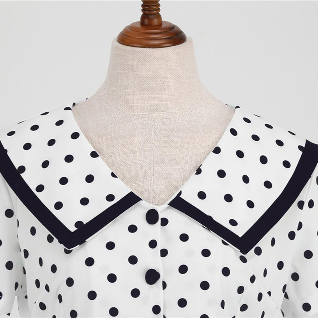 Women's Fashion Lapel Vintage Polka Dot Print Maxi Dress With Belt