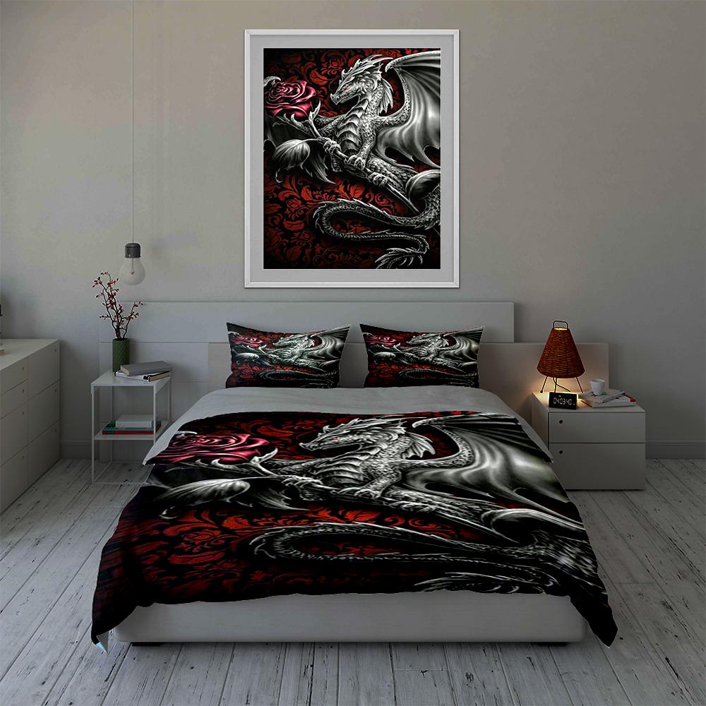 Dragon rose motif Bedding Duvet cover sets Duvet covers Pillowcases gifts (1 * Duvet Cover 2 * Pillowcases, without duvet insert)