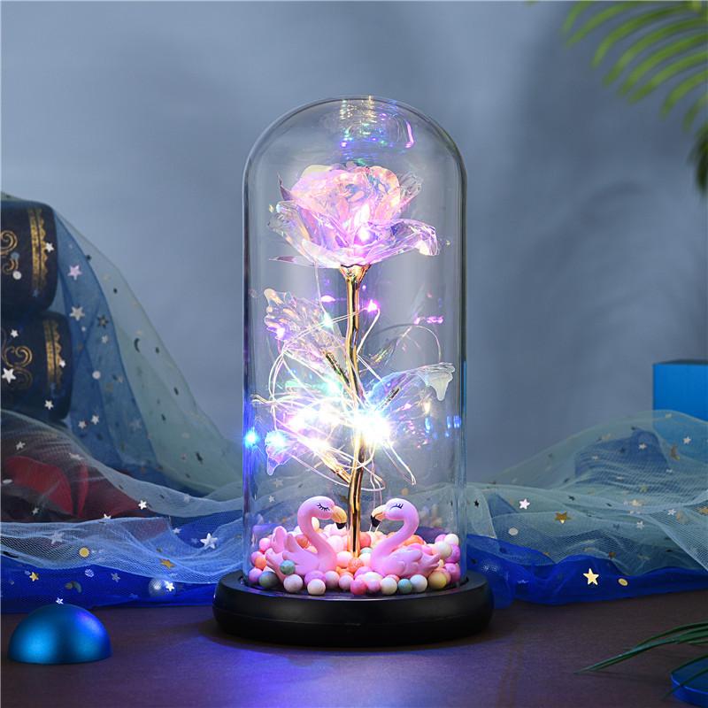 Светодиодный цветок Enchanted Galaxy Rose Eternal из 24-каратной золотой фольги с сказочными гирляндами в куполе на Рождество, подарок на День святого Валентина