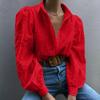 Elegant Loose Fashion Lace Women Shirt Casual Hollow Out Puff Long Sleeve Top Single-breasted Office Blouse Solid Sweet Simple Lapel Women's Clothing