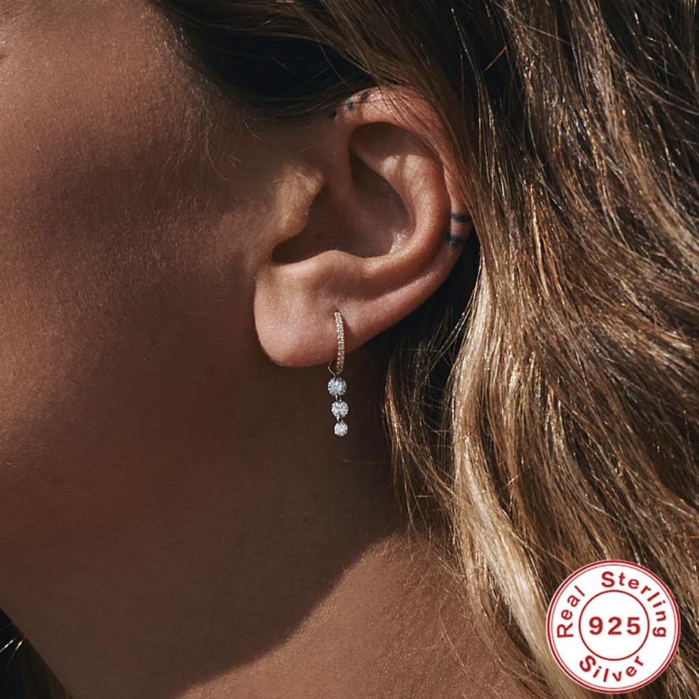 S925 Sterling Silver Zircon High-End Earrings Earrings Plus Pendant Triple Perforated Zircon Fashion Earrings