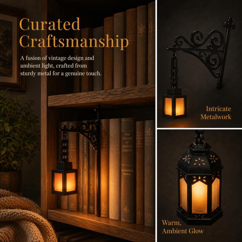 Vintage Library Lantern Miniature Reading Light Spooky Ambiance Bookcase Lamp  Home Decor