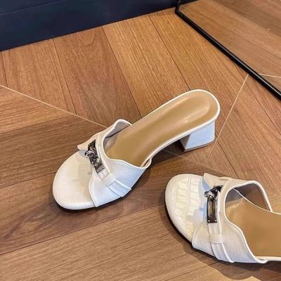 Женские летние шлепанцы, новые, на толстом каблуке, с круглым носком, сандалии, универсальные, с открытым носком, на высоком каблуке