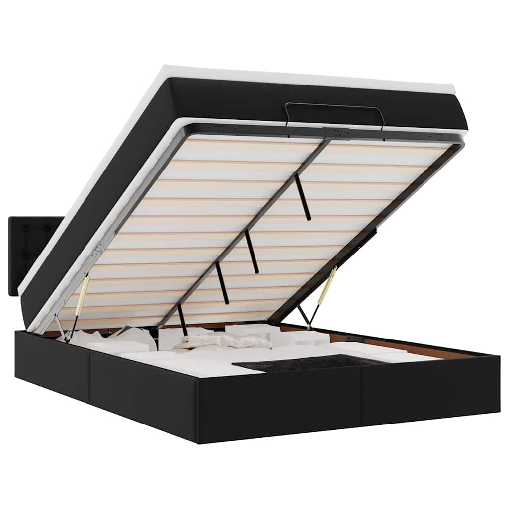 Ottoman Bed with Mattress & LEDs Black 140x200 cm Faux Leather