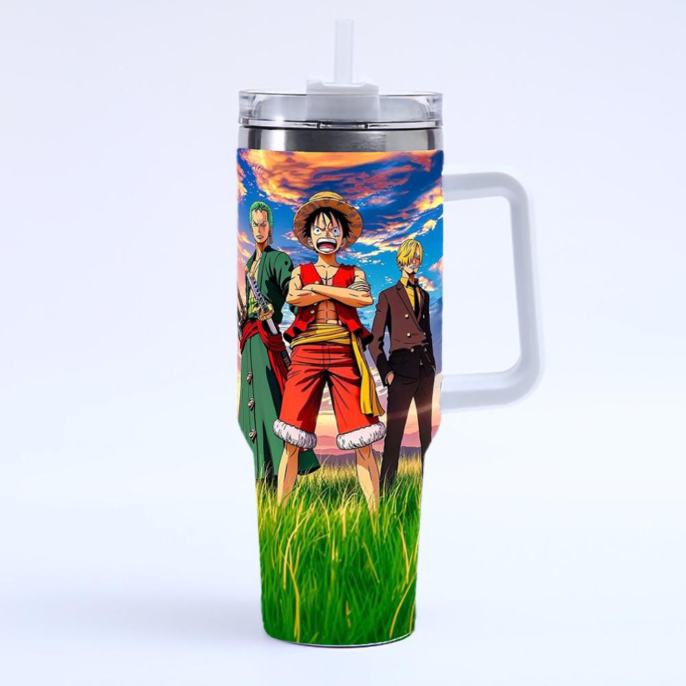 Stainless Steel ONE PIECE Luffy Cartoon 40oz Car Thermos Cup Handle Bingba Cup