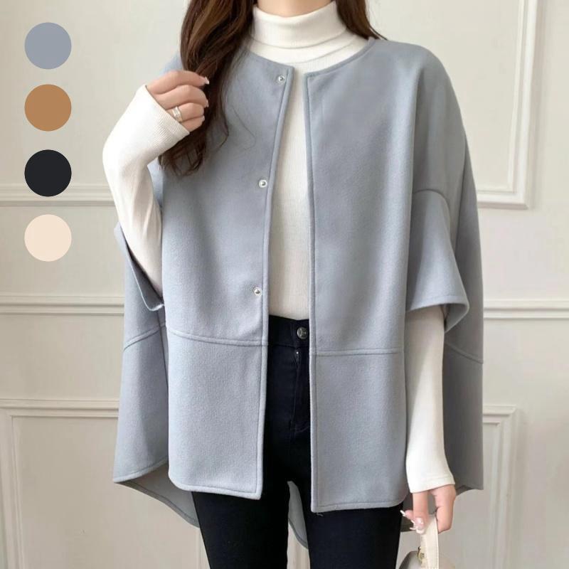 Medium And Long Cardigan Crew Neck Plaid Jacket Cape Women'S Autumn And Winter New Fashion Trend Coat Women