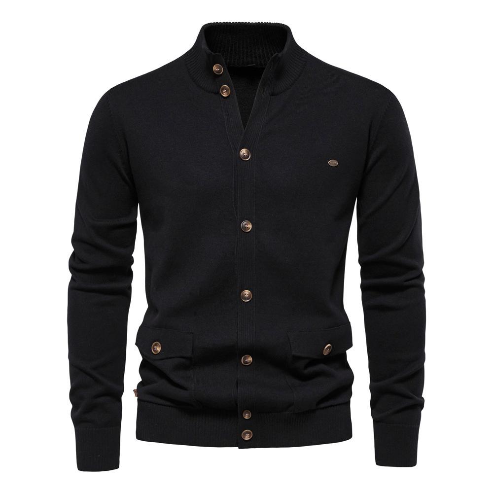 Men's 2024 European & American High-Quality Solid Color Business Casual Autumn/Winter Cardigan Sweater