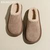 Меховые балетки женские хлопковые тапочки замшевые модные мюли обувь зимние теплые удобные ботинки с открытой пяткой женские тренд 2025 новый зимние ботинки Femme