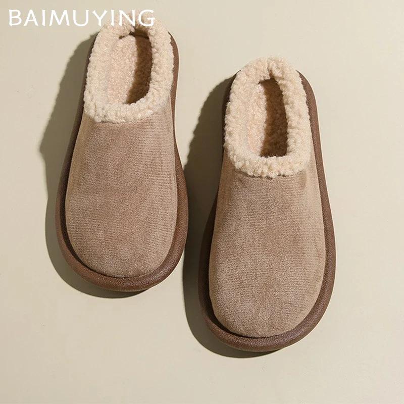 Меховые балетки женские хлопковые тапочки замшевые модные мюли обувь зимние теплые удобные ботинки с открытой пяткой женские тренд 2025 новый зимние ботинки Femme