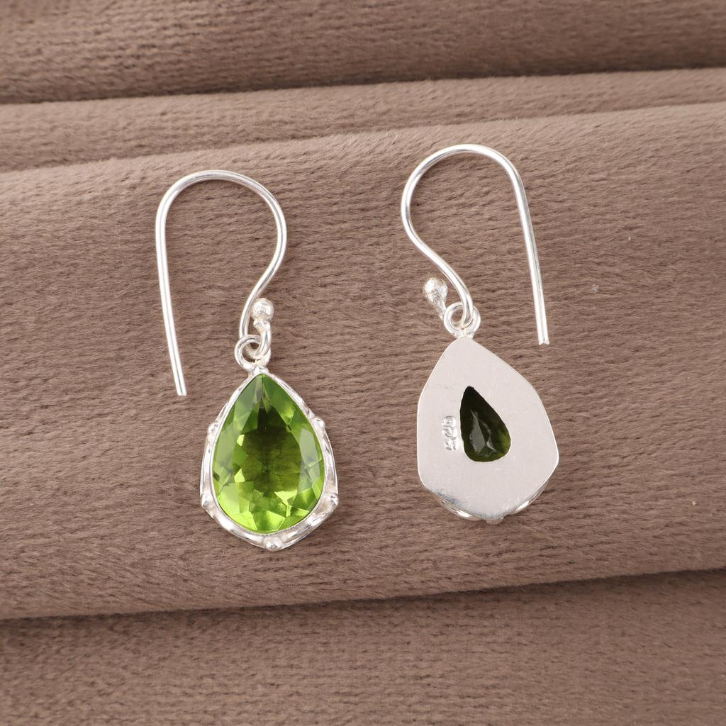 Peridot Earrings, Handmade Gemstone Earrings, 925 Solid Sterling Silver Earrings Dainty Jewelry, For Engagement Gift