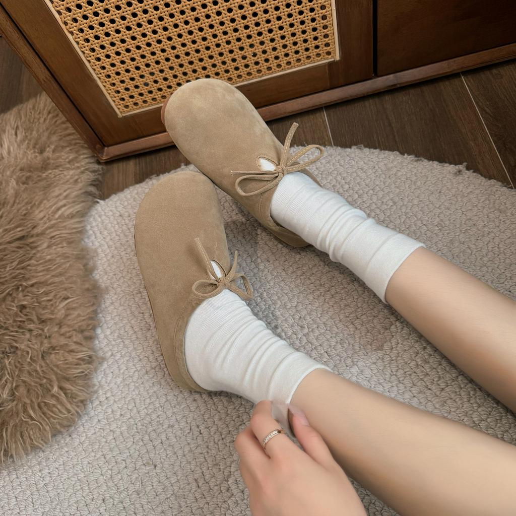 Fashion Shoes Woman 2024 Female Slippers Cover Toe Flock Low New Soft Flat Rubber Autumn Slides Rome Retro Fabric PU Hoof Heels Casual