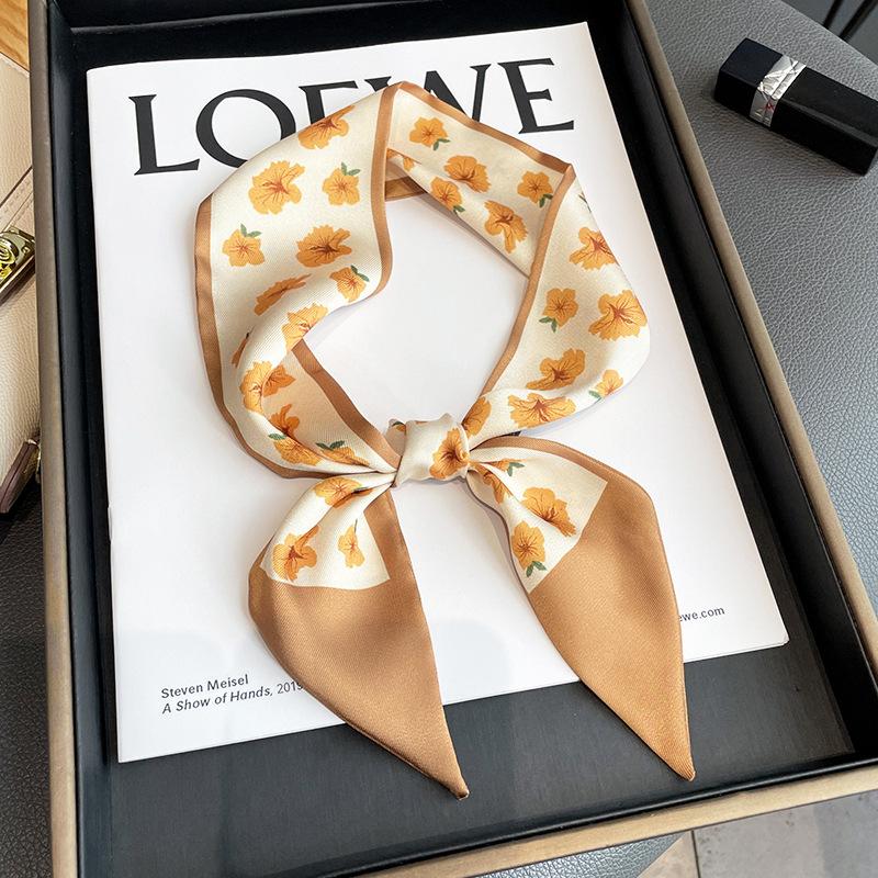 Женский длинный узкий шелковый шарф, повязка на голову, шейный галстук с принтом, роскошные брендовые аксессуары для волос, классные шарфы для девочек, лето 2021 г.