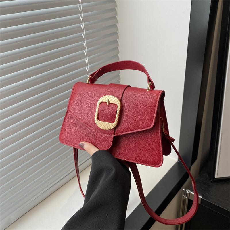 Bags Fashion Small Square Bags Niche Versatile Shoulder Bags Textured Hardware Messenger Bags
