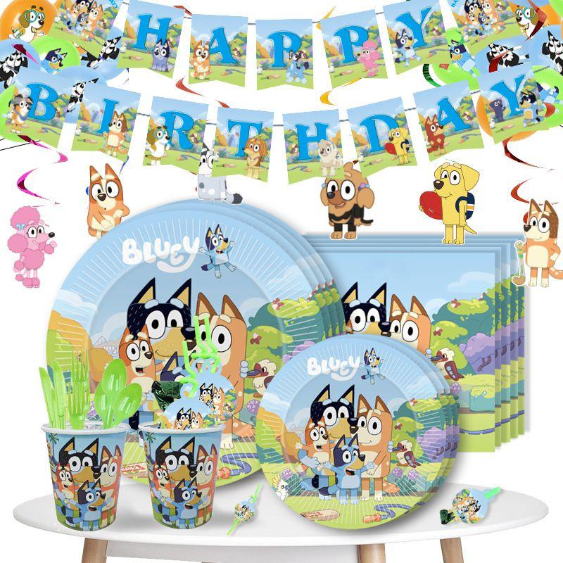 Theme Bluey Kids Birthday Party Supplies Decor Plate Tablecloth Banner Balloon