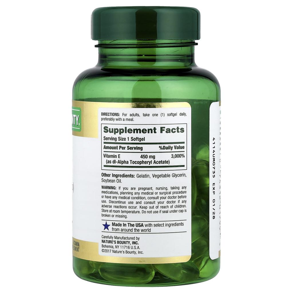 Nature'S Bounty, Vitamin E, Pure Dl-Alpha, 450Mg (1,000Iu), 60 Rapid Release Softgels