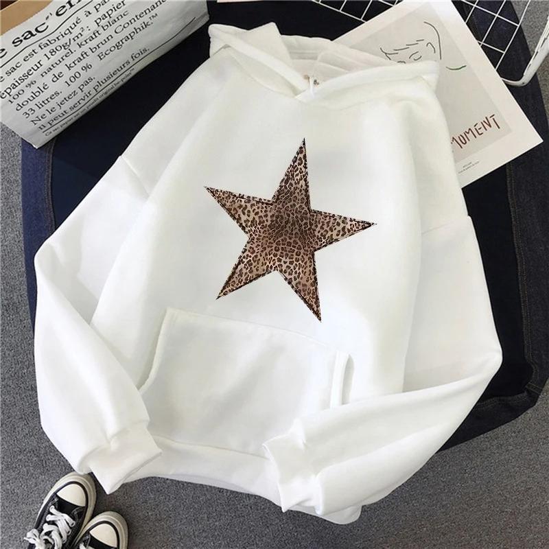 Women's Long Sleeve Vintage Pullovers Sweatshirt Regular Gothic Autunm Winter Hooded Streetwear Leopard Print Star Y2k Hoodies