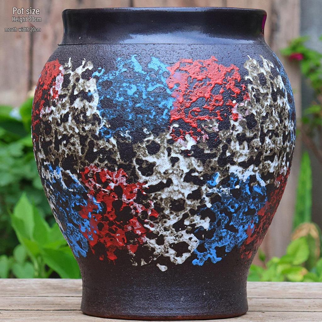 Hand-painted Retro Ceramic Plant Pot for Outdoor Decor - Large, Breathable Design for Succulents and Green Plants