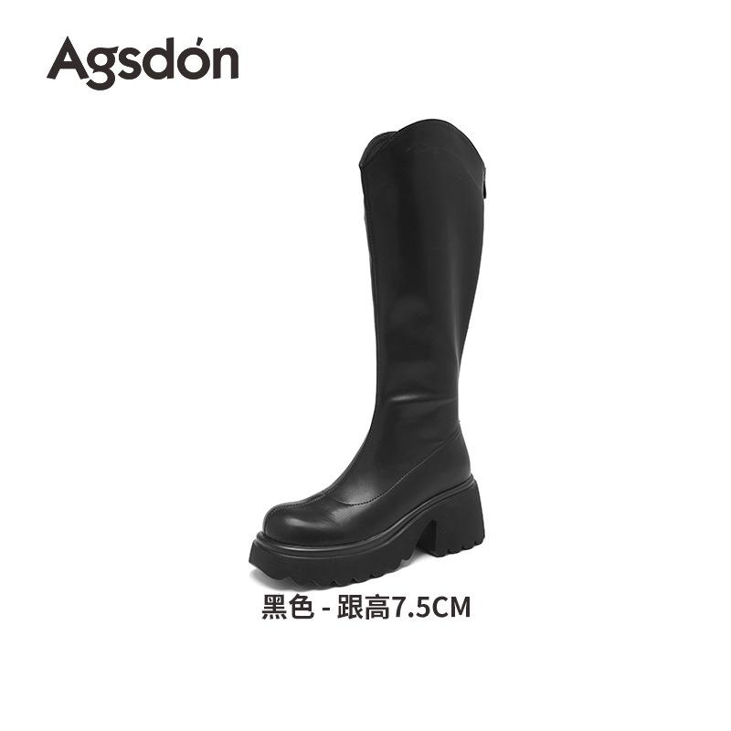 Augustine long boots women's 2025 new autumn thick-soled V-mouth thin boots retro British tall knight boots
