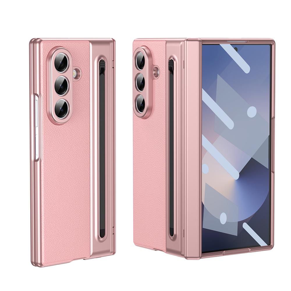 Чехол-книжка из кожи с гальваническим покрытием для Samsung Galaxy Z Fold 7 6 5 с защитной пленкой для экрана, всесторонний чехол с отделением для стилуса Fold7