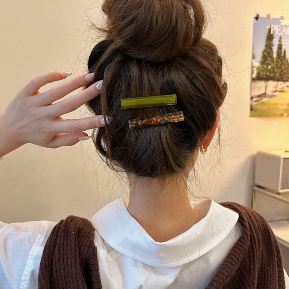 2Pcs/set Geometric Hairpins Rectangle Barrette Simple Acetate Hair Clips Girls