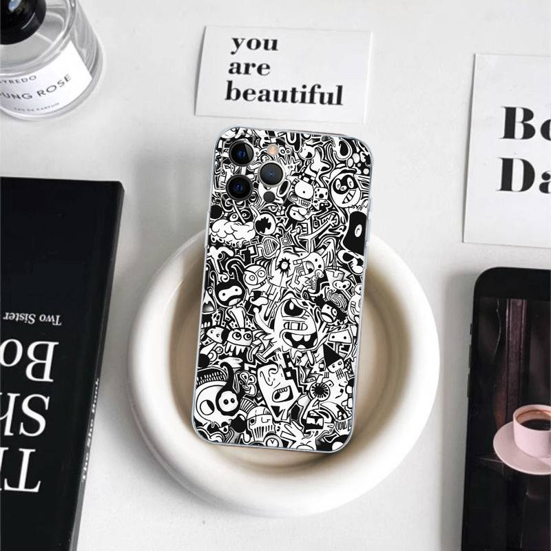 Крутые Черные Граффити для iPhone 17 16 15 14 13 12 11 Pro Max Plus Прозрачный Мягкий ТПУ Чехол для Телефона