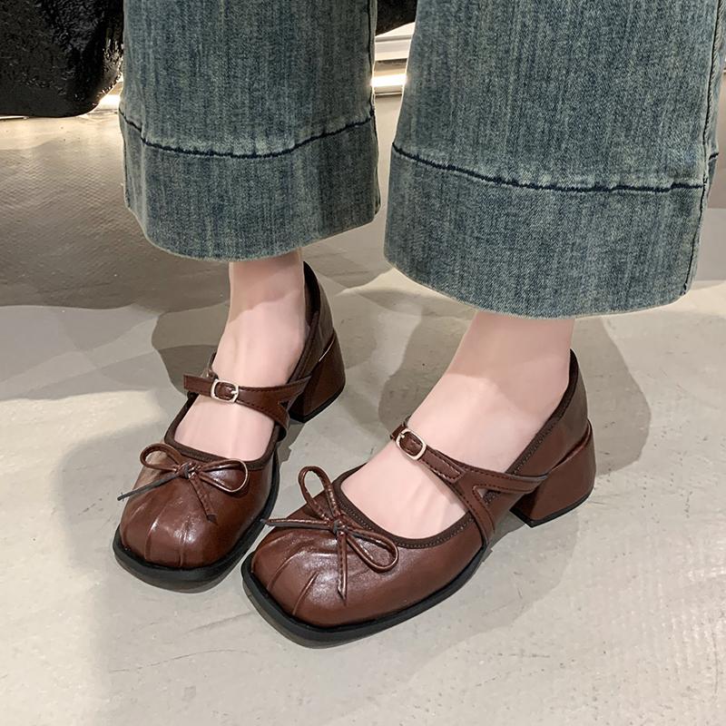 Дизайнерские Винтажные Туфли Мэри Джейн с Квадратным Носком для Женщин, Модные Туфли-Лодочки на Небольшом Каблуке с Бантом-Бабочкой, Элегантные Туфли для Платья для Дам