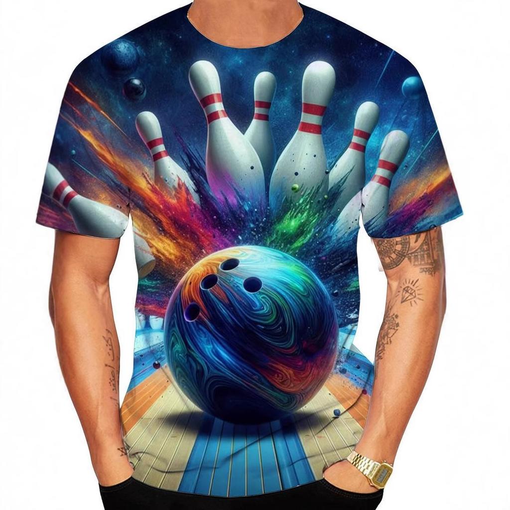 Летний топ с круглым вырезом и 3D-принтом с боулингом, модная повседневная мужская футболка с коротким рукавом