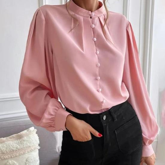 Женская рубашка с воротником-стойкой и длинным рукавом, однобортная рубашка, однотонная, свободного кроя, повседневная рубашка