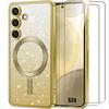 Protective Case - BOOLING - for Samsung Galaxy S24 - Glittery Gold - Lens Protection - 2 Tempered Glass