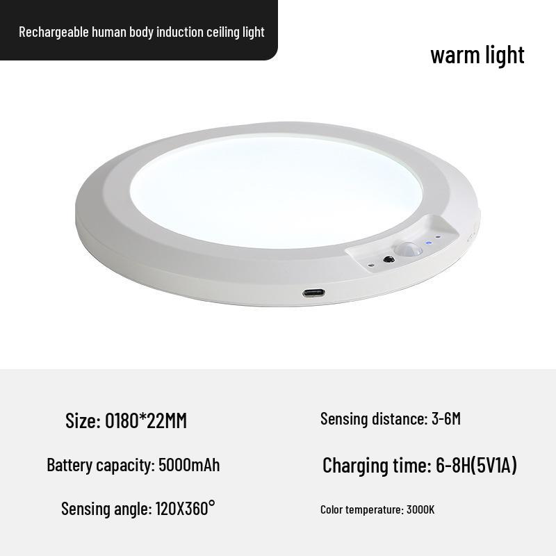 Wireless LED Ceiling Light with Motion Sensor & Remote, USB Rechargeable for Hallway, Cloakroom, or Balcony.