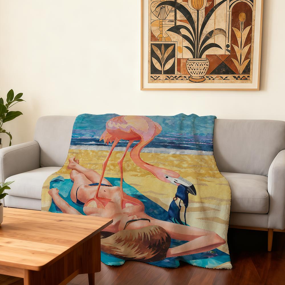 Fashion Art Flamingo Tropical Plants Blanket Super Warm Comfortable Plush Throw Blanket Child Home Sofa Bedroom Gift