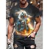 Moto Men's Casual 3D Print Loose Round Neck Short Sleeved T-shirt Top