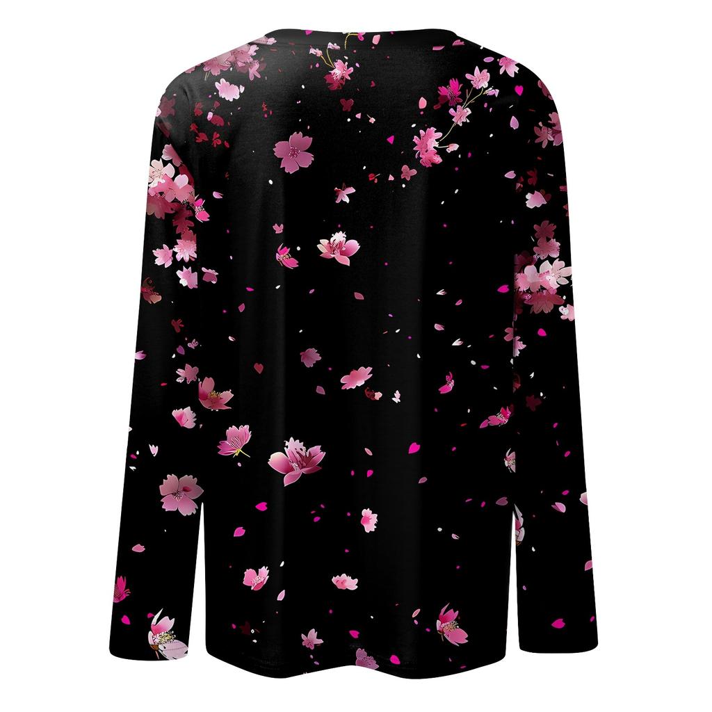 Женский модный повседневный пуловер с круглым вырезом и длинным рукавом с цветочным принтом