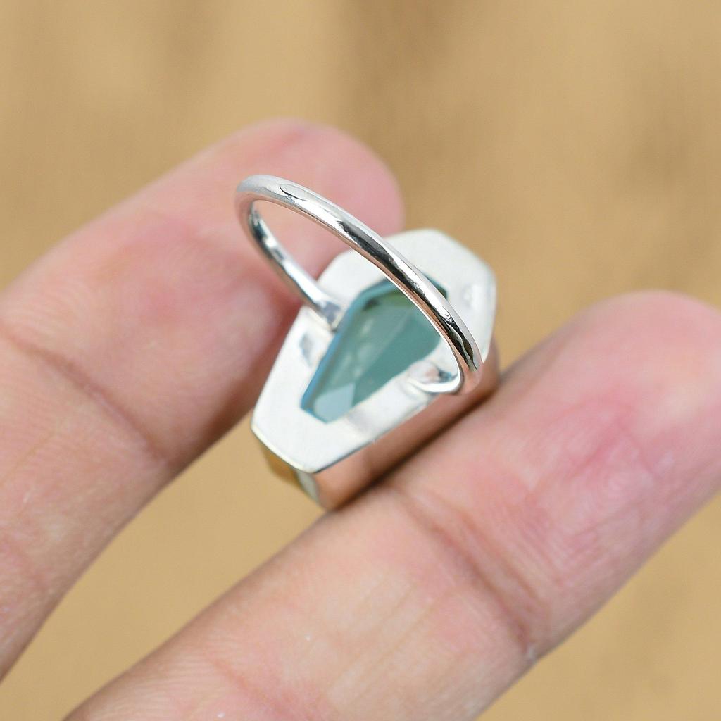 Свадебный подарок для нее Кольцо из серебра 925 пробы с натуральным швейцарским голубым топазом и россыпью камней, размер 8