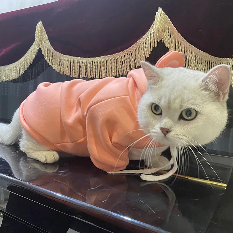 Весна Осень Одежда для кошек и щенков Однотонная Милая Костюм питомца Худи для кошек Одежда для сфинксов Котята Пуловеры Наряд ropa para gatos